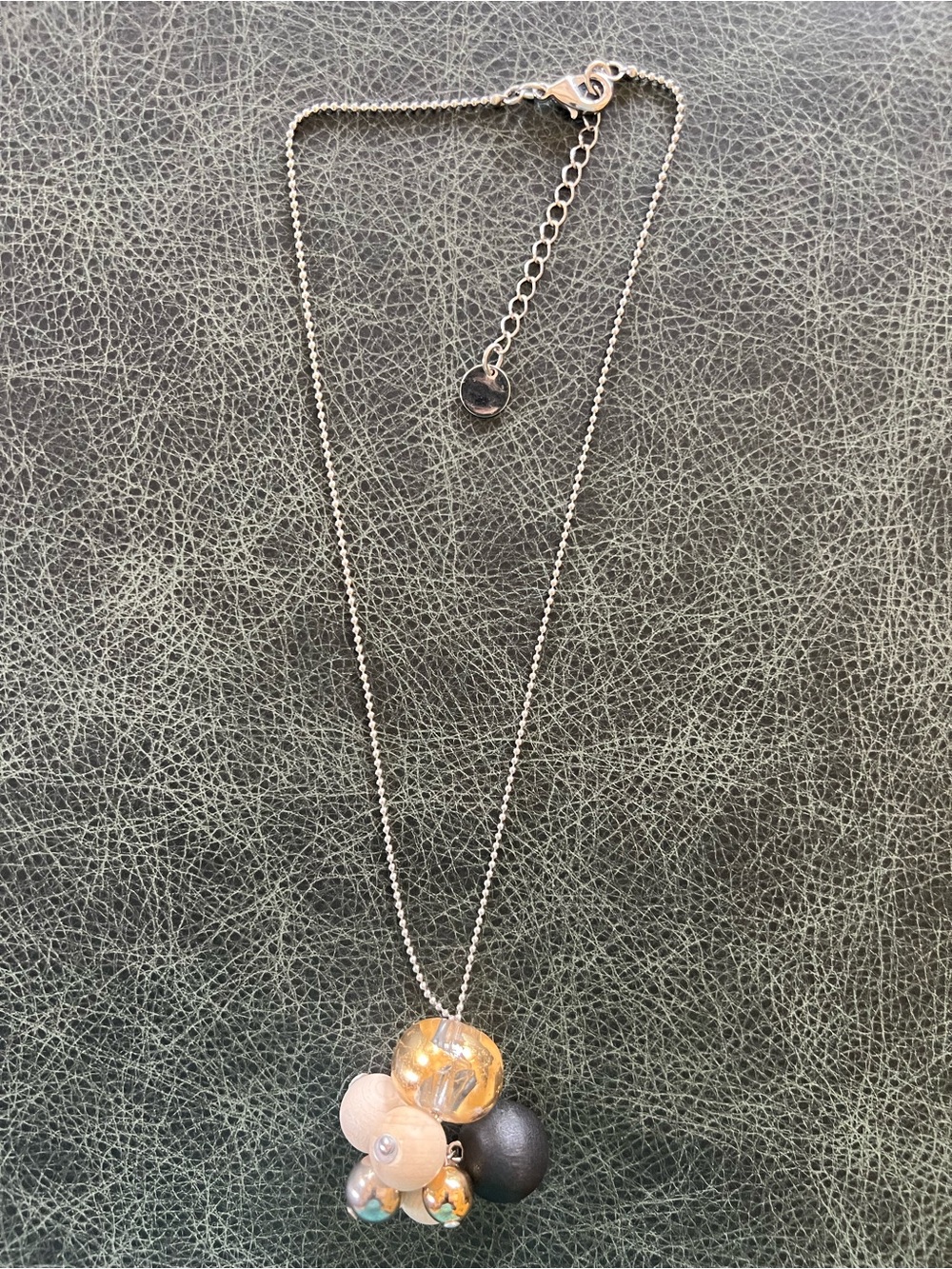 Aarikka Necklace with Glass and Wooden Beads Black Gold Silver 16-20”